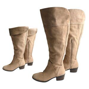 VINCE CAMUTO Tan Suede Bendra Over Knee Pull On Boots with Zipper - Size 10M